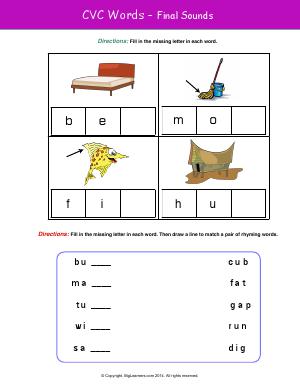 Preview image for worksheet with title CVC Words - Final Sounds