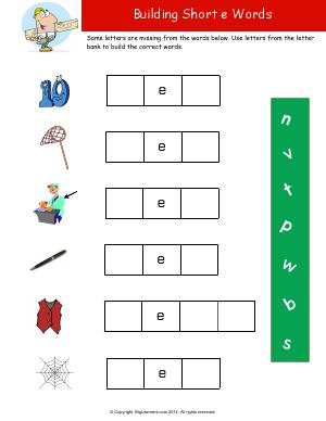 Preview image for worksheet with title Building Short e Words
