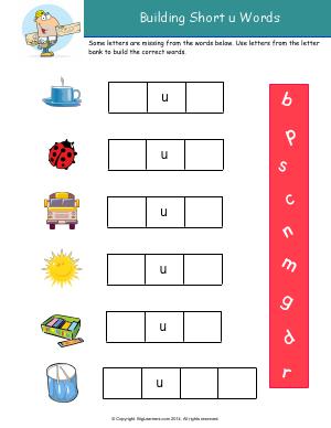 Preview image for worksheet with title Building Short u Words