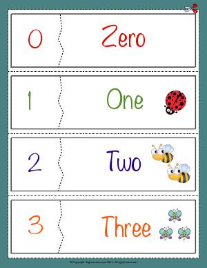 Preview image for worksheet with title Number Names Flashcards ( 0 - 3 )