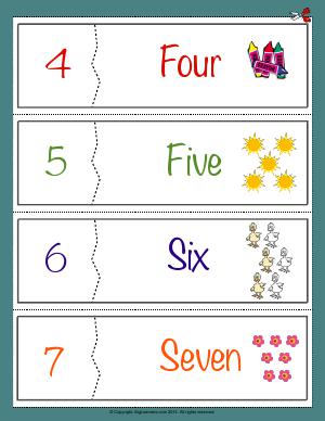 Preview image for worksheet with title Number Names Flashcards ( 4 - 7 )