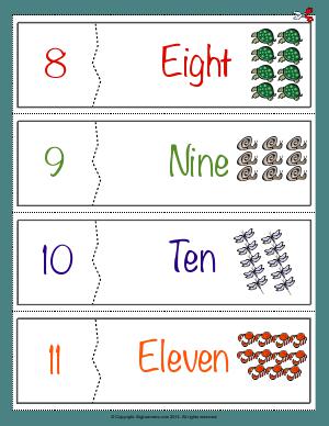 Preview image for worksheet with title Number Names Flashcards ( 8 - 11 )