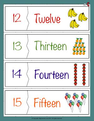 Preview image for worksheet with title Number Names Flashcards ( 12 - 15 )