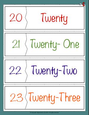 Preview image for worksheet with title Number Names Flashcards ( 20 - 23 )
