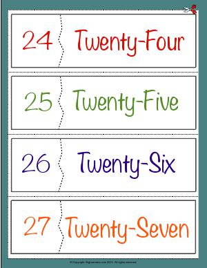 Preview image for worksheet with title Number Names Flashcards ( 24 - 27 )