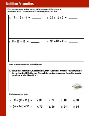 Preview image for worksheet with title Addition Properties 2
