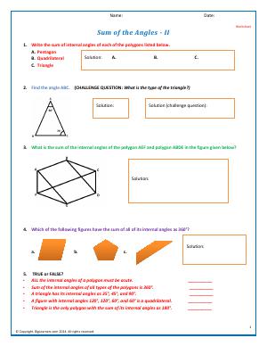 Preview image for worksheet with title Sum of the Angles - II