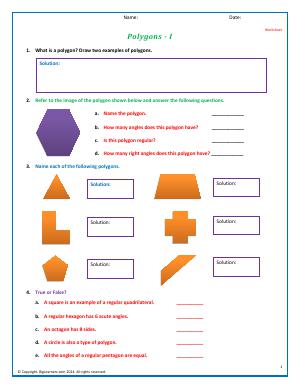 Preview image for worksheet with title Polygons - I
