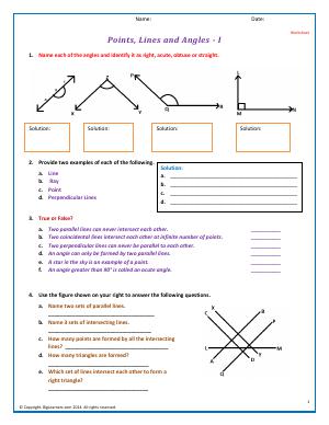 Preview image for worksheet with title Points, Lines, and Angles - I