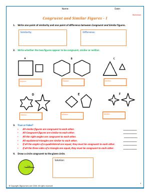 Preview image for worksheet with title Congruent and Similar Figures - I