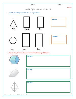 Preview image for worksheet with title Solid Figures and Views - I