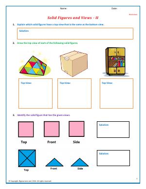 Preview image for worksheet with title Solid Figures and Views - II