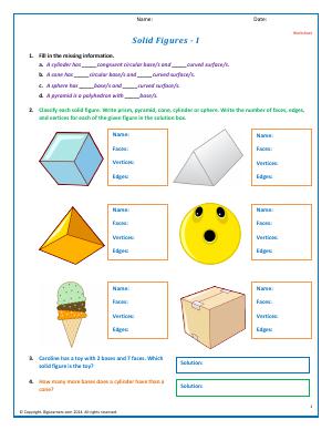 Preview image for worksheet with title Solid Figures - I
