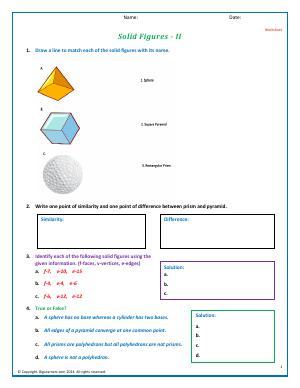 Preview image for worksheet with title Solid Figures - II