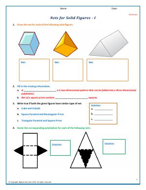 Preview image for worksheet with title Nets for Solid Figures - I