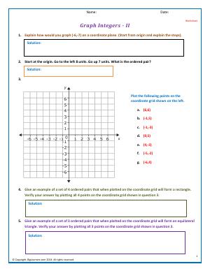 Preview image for worksheet with title Graph Integers - II