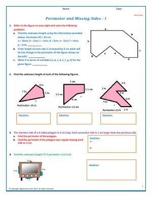 Preview image for worksheet with title Perimeter and Missing Sides - I