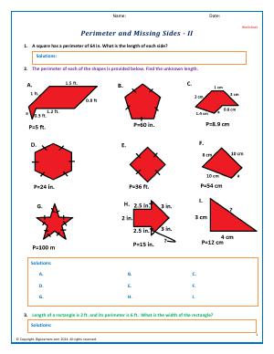 Preview image for worksheet with title Perimeter and Missing Sides - II