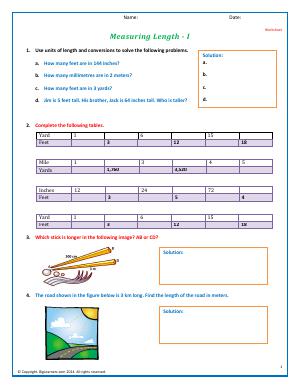 Preview image for worksheet with title Measuring Length - I