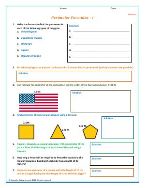 Preview image for worksheet with title Perimeter Formulas - I