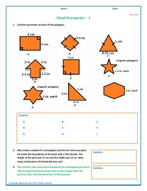 Preview image for worksheet with title Find Perimeter - I