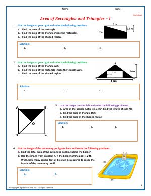 Preview image for worksheet with title Area of Rectangles and Triangles - II