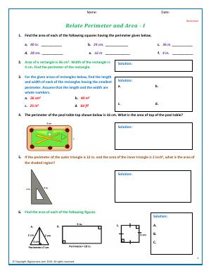 Preview image for worksheet with title Relate Perimeter and Area - I