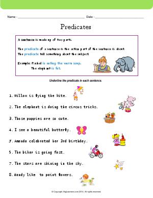 Preview image for worksheet with title Predicates