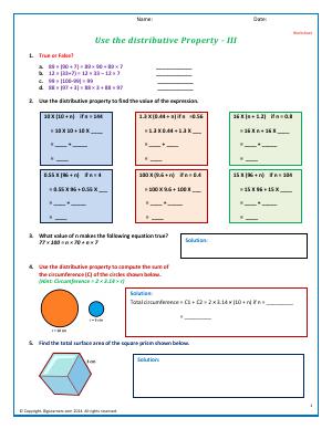 Preview image for worksheet with title Use the distributive Property - II