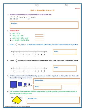Preview image for worksheet with title Use a Number Line - II