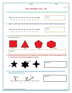 Preview image for worksheet with title Use a Number Line - III
