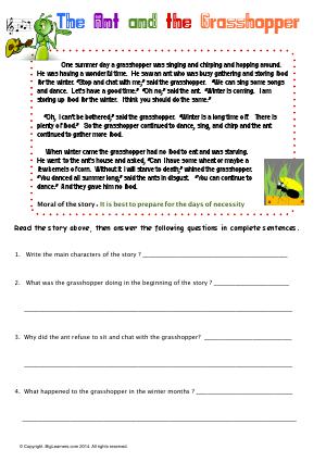 Preview image for worksheet with title The Ant and the Grasshopper