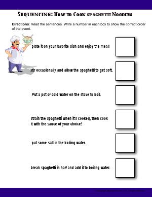 Preview image for worksheet with title Sequencing: How to Cook Spaghetti Noodles
