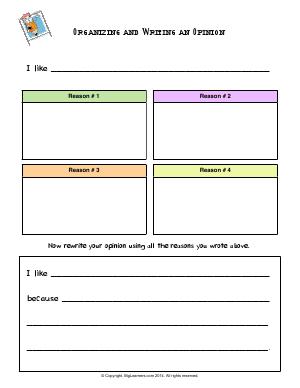 Preview image for worksheet with title Organizing and Writing an Opinion