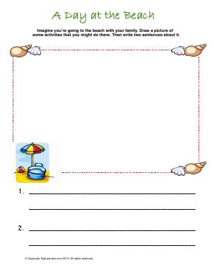 Preview image for worksheet with title A Day at the Beach