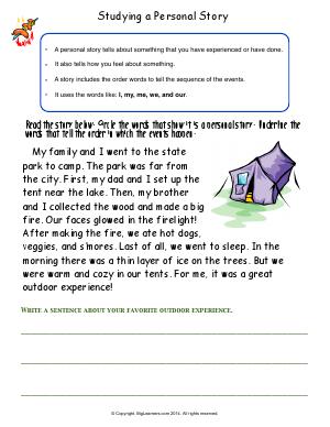 Preview image for worksheet with title Studying a Personal Story
