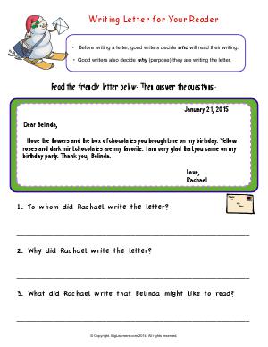 Preview image for worksheet with title Writing a Letter for Your Reader
