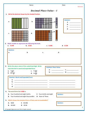 Preview image for worksheet with title Decimal Place Value - I