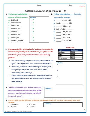 Preview image for worksheet with title Patterns in Decimal Operations - II