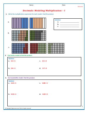 Preview image for worksheet with title Decimals: Modeling Multiplication - I