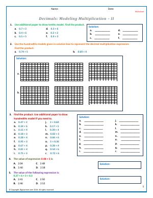 Preview image for worksheet with title Decimals: Modeling Multiplication - II