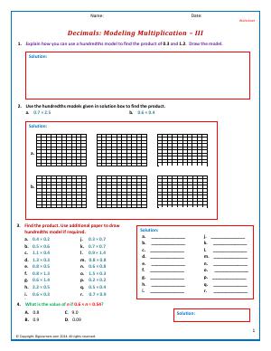 Preview image for worksheet with title Decimals: Modeling Multiplication - III
