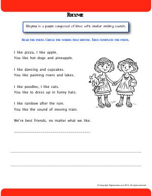 Preview image for worksheet with title Rhyme