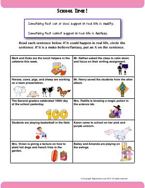 Preview image for worksheet with title School Time!