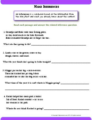 Preview image for worksheet with title Make Inferences