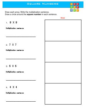 Preview image for worksheet with title Square Numbers