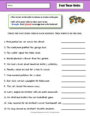 Preview image for worksheet with title Past Tense Verbs