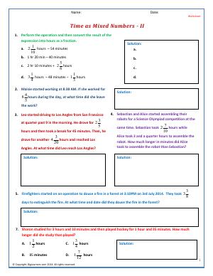 Preview image for worksheet with title Time as Mixed Numbers - II