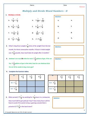 Preview image for worksheet with title Multiply and Divide Mixed Numbers - 2