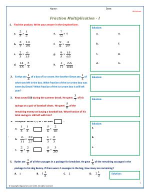Preview image for worksheet with title Fraction Multiplication - I
